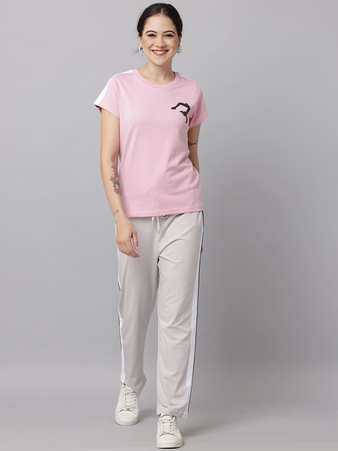 

Slumber Jill Printed Pure Cotton T-Shirt With Trousers, Pink