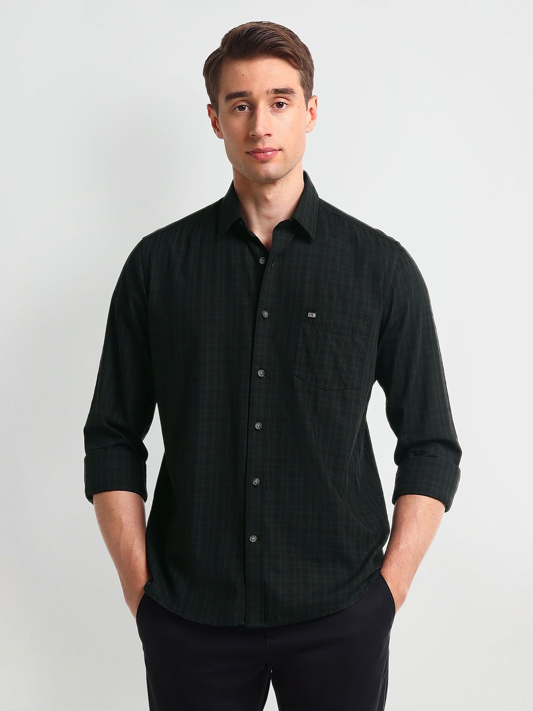 

Arrow Sport Men Slim Fit Tartan Checks Opaque Checked Casual Shirt, Green