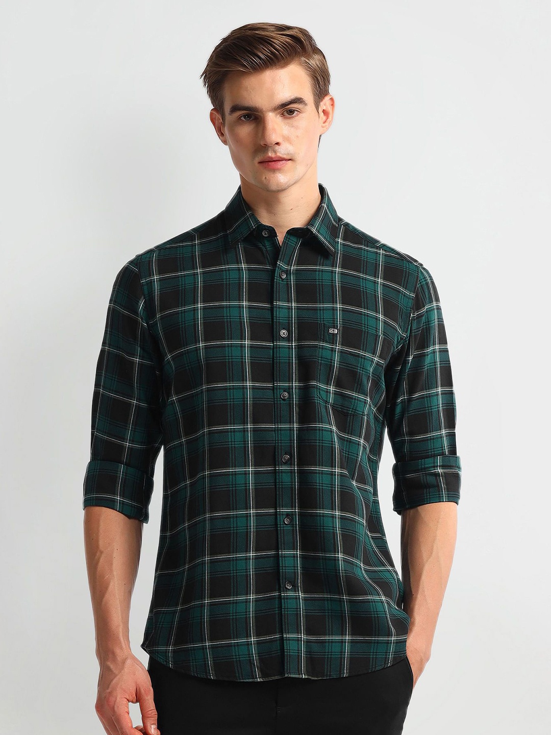 

Arrow Sport Men Slim Fit Tartan Checks Opaque Checked Casual Shirt, Green