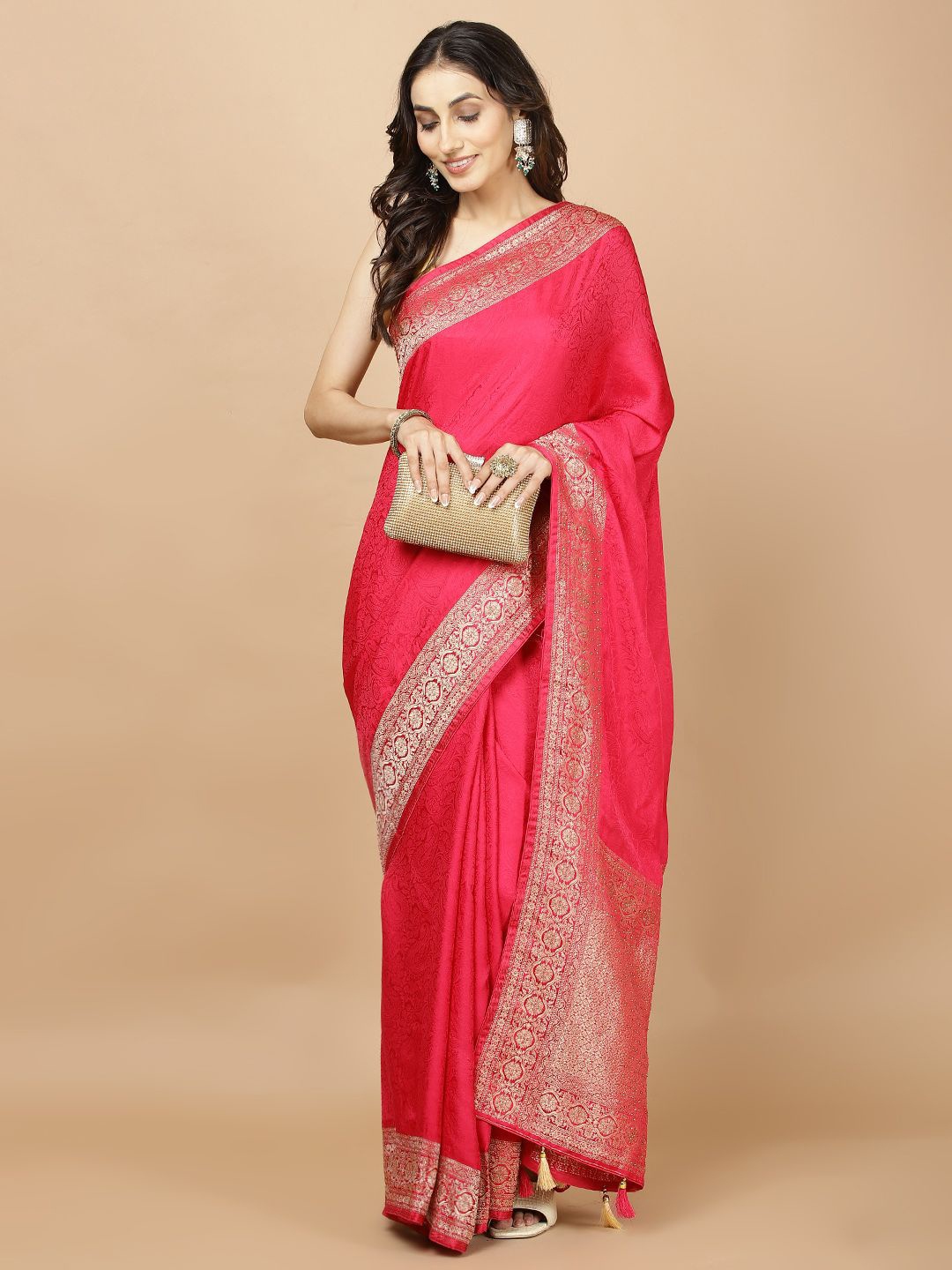 

Meena Bazaar Woven Design Zari Saree, Pink