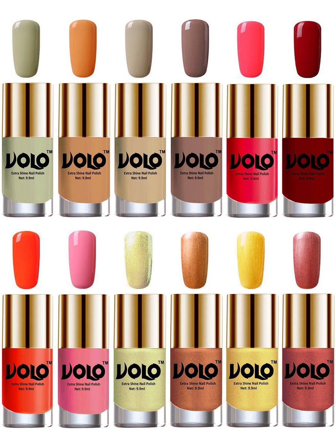 

VOLO Set Of 12 Luxury Super Shine Nail Polish- 9.9ml Each- Combo- No- 141, Olive