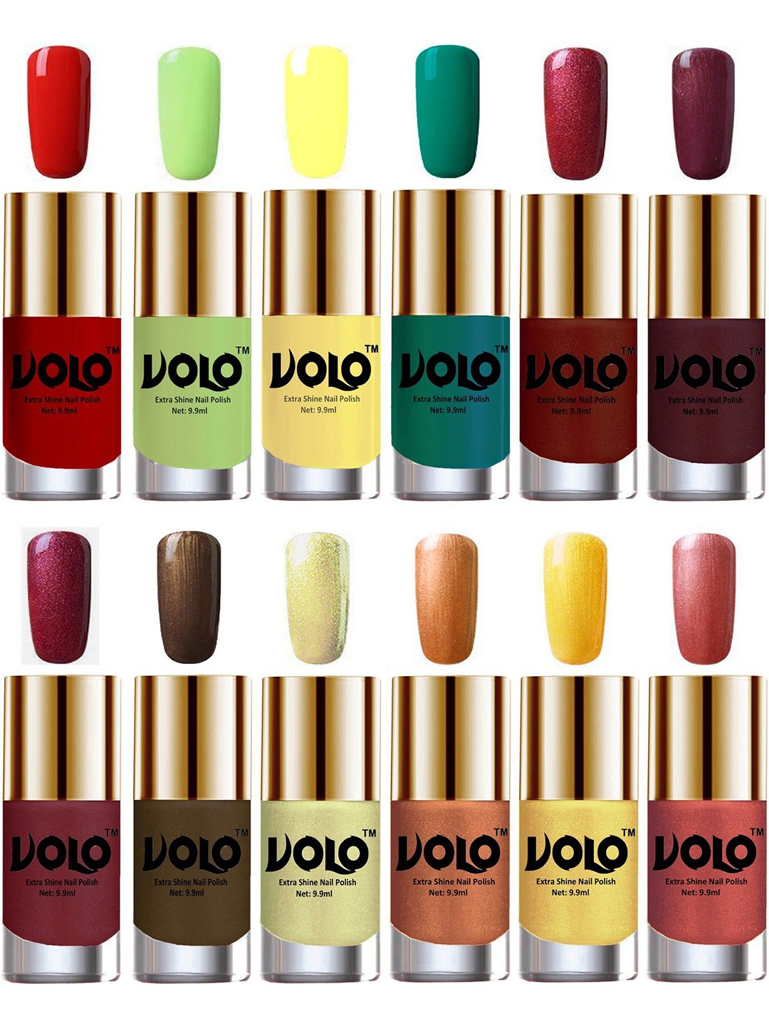 

VOLO Set Of 12 Luxury Super Shine Nail Polish - 9.9 ml Each Combo-No-293, Red