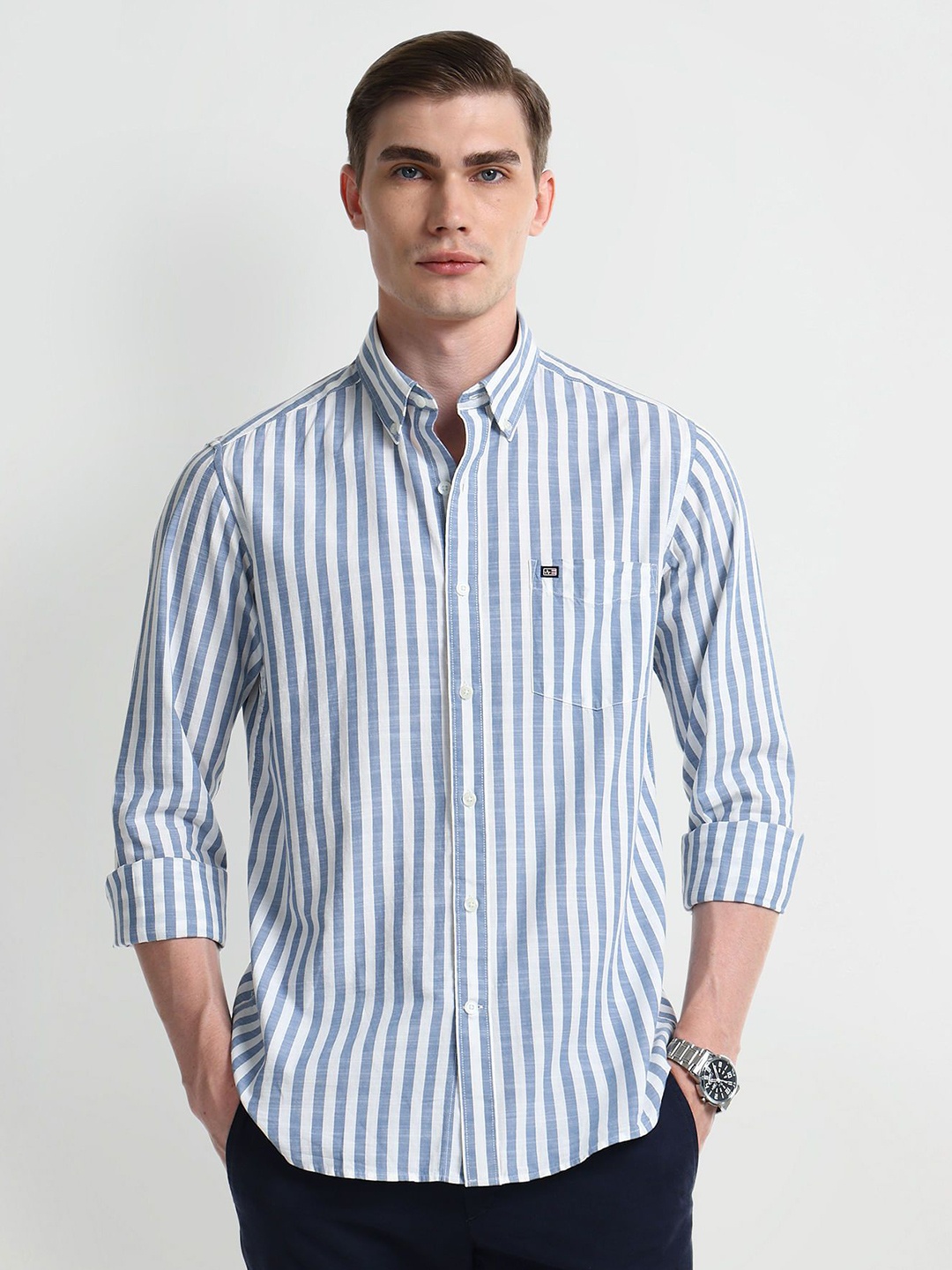 

Arrow Sport Men Slim Fit Opaque Striped Casual Shirt, Blue