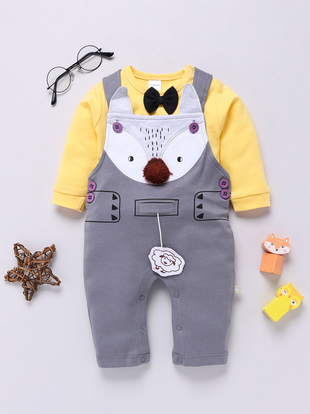 

Moms Love Infants Boys Pure Cotton Dungaree & Bow Detail Sweatshirt, Grey