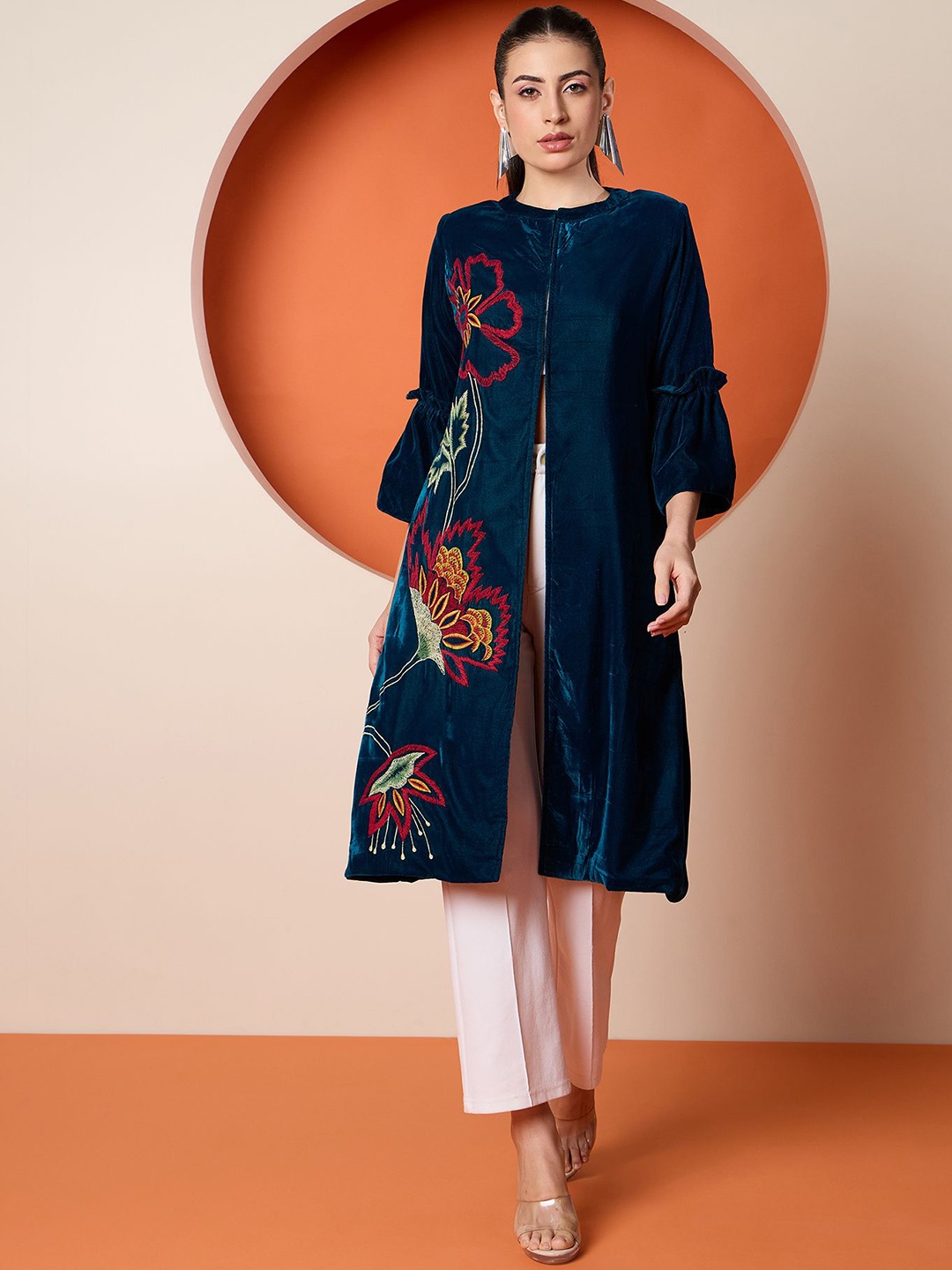 

Antheaa Women Floral Tailored Jacket, Teal