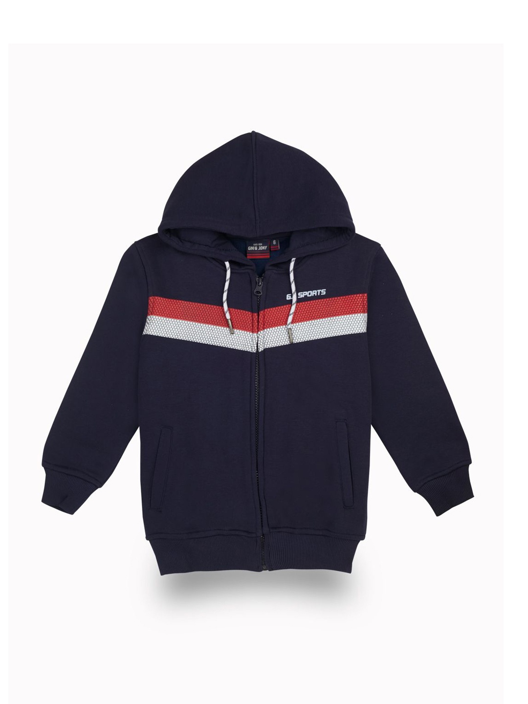 

Gini and Jony Boys Cotton Colourblocked Hooded Bomber Jacket, Navy blue