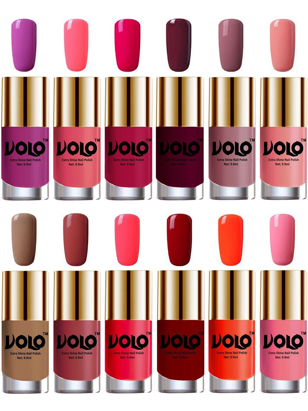 

VOLO Set Of 12 Luxury Super Shine Vibrant Shades Nail Polish-9ml Each-Combo No-54, Multi