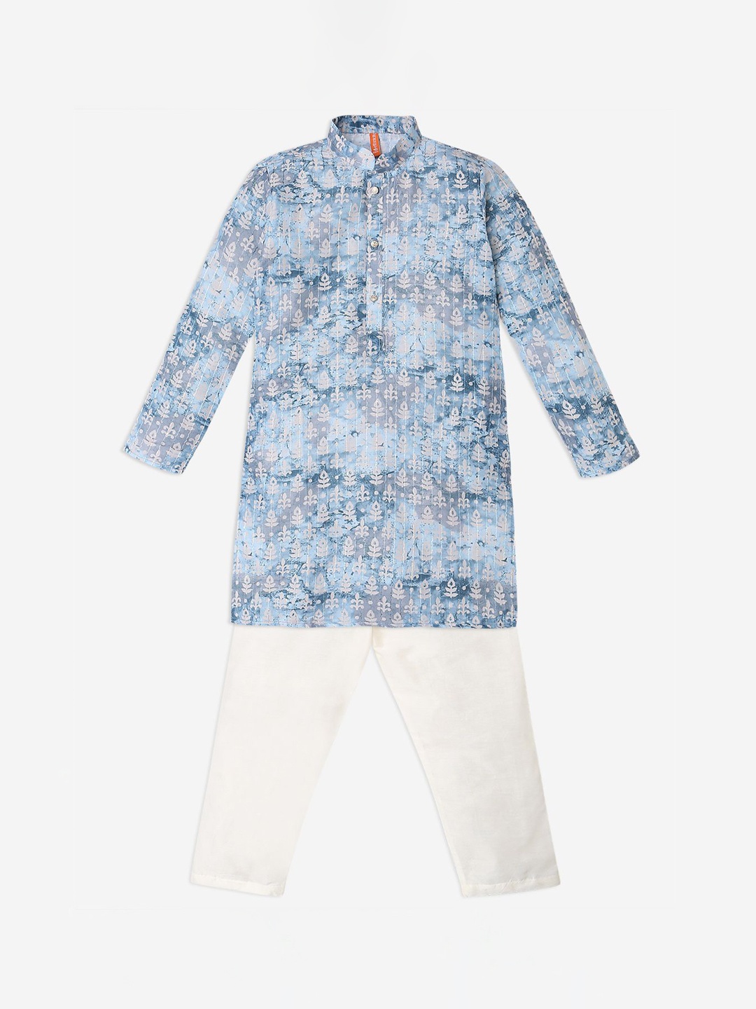 

Ethnicity Boys Ethnic Motifs Printed Straight Regular Kurta with Trousers, Blue