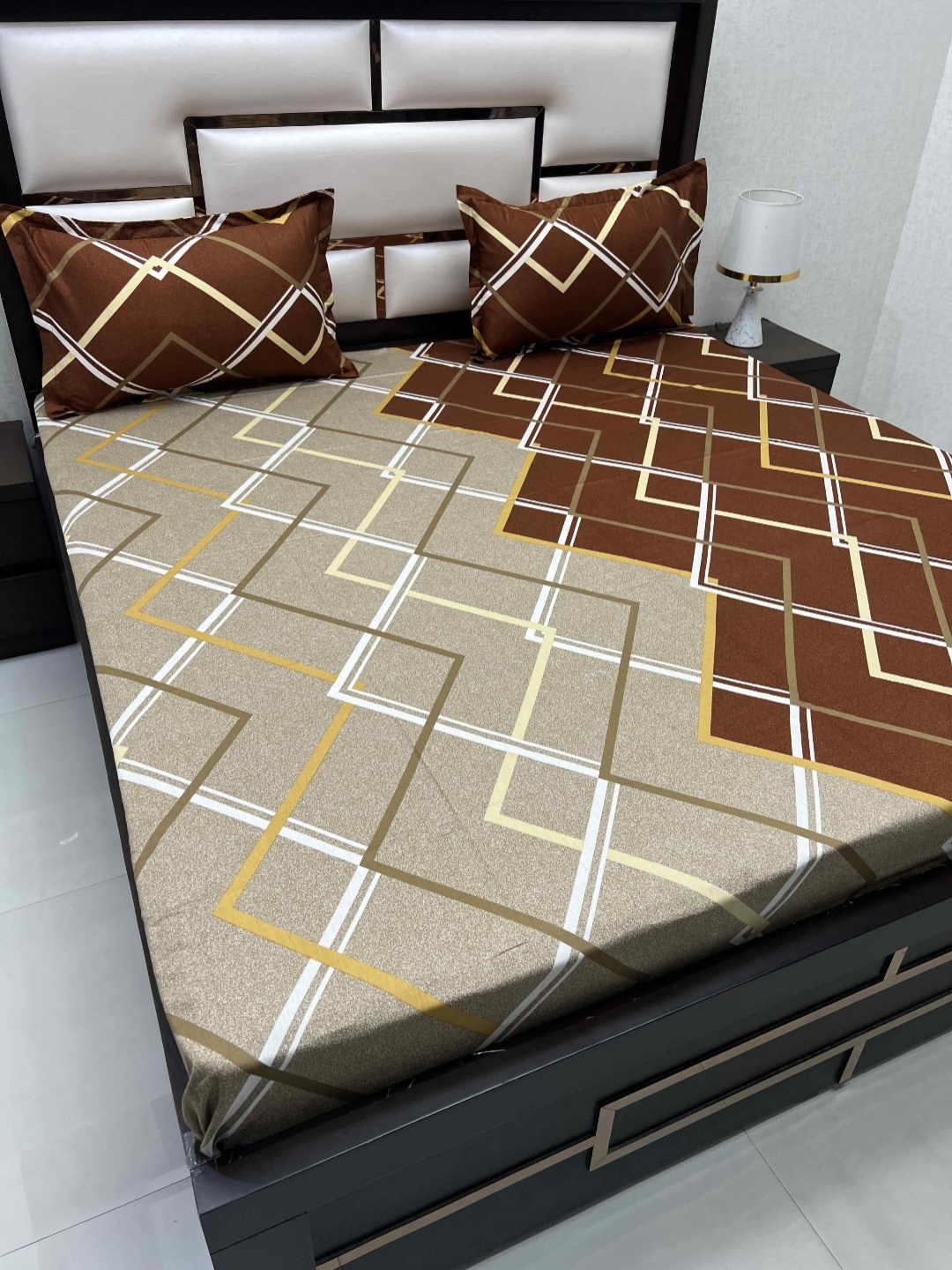 

Pure Decor Passion Fur Brown & Beige Geometric Cotton 330 TC Queen Bedsheet Set