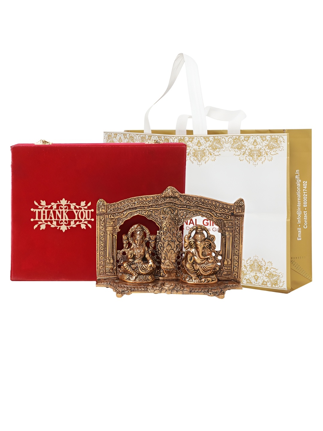 

INTERNATIONAL GIFT Copper-Toned Religious Laxmi Ganesh With Box & Congratulation Tag