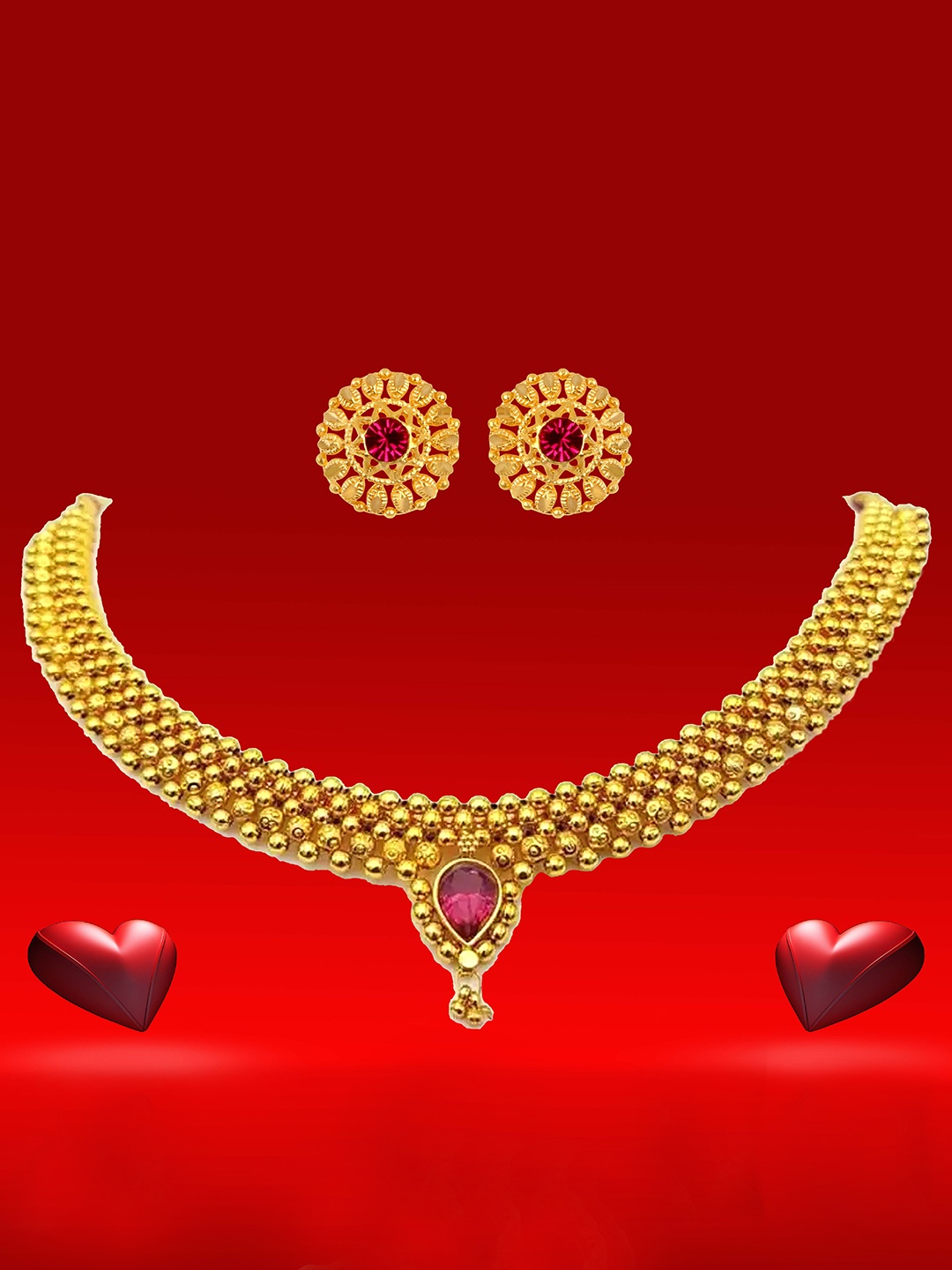 

Heer Collection Gold Plated Stone Studded Matte Finish Jewellery Set