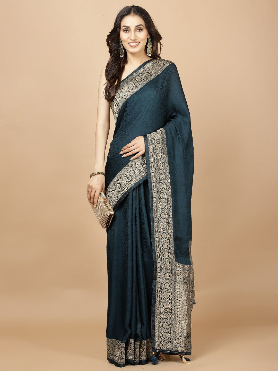 

Meena Bazaar Woven Design Zari Poly Crepe Saree, Blue