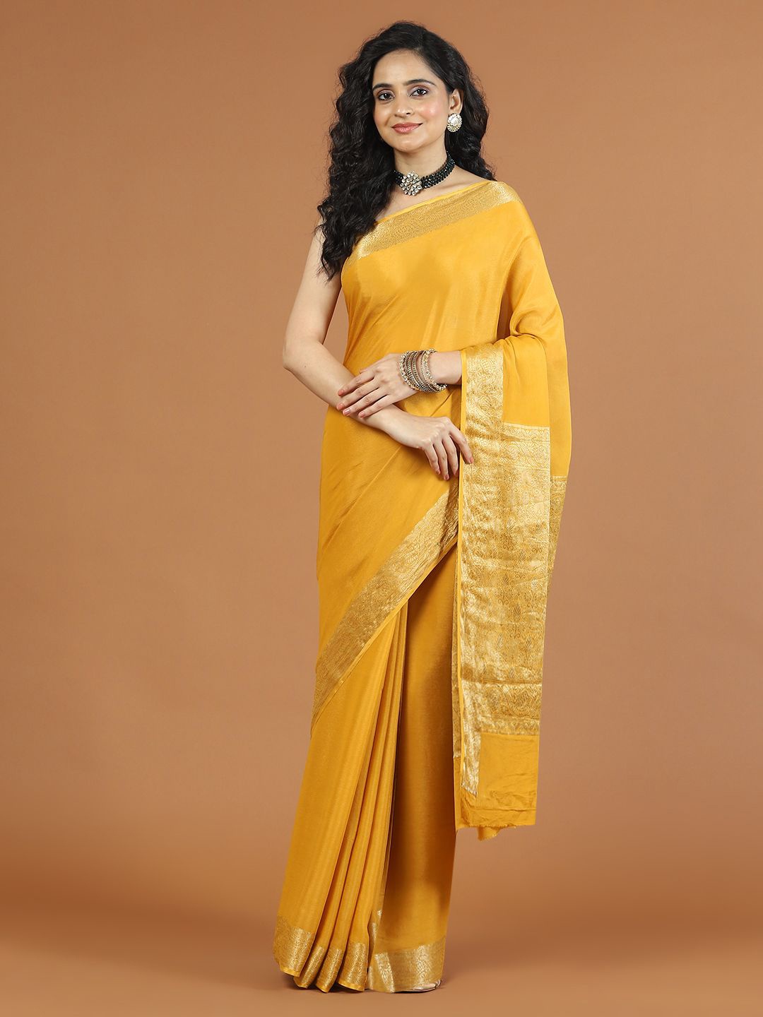 

Meena Bazaar Solid Zari Saree, Yellow