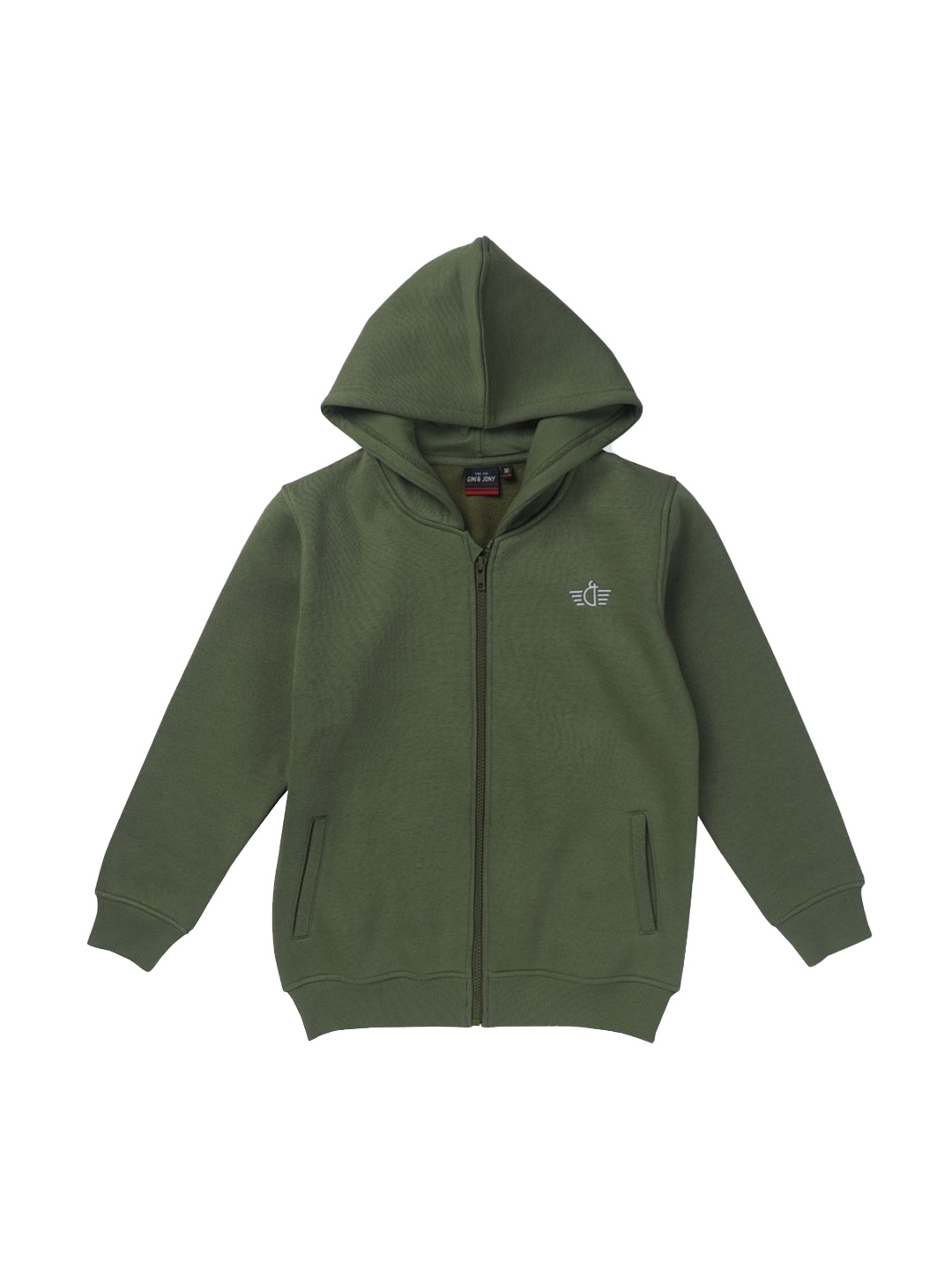 

Gini and Jony Boys Cotton Brand Logo Printed Hooded Bomber Jacket, Green