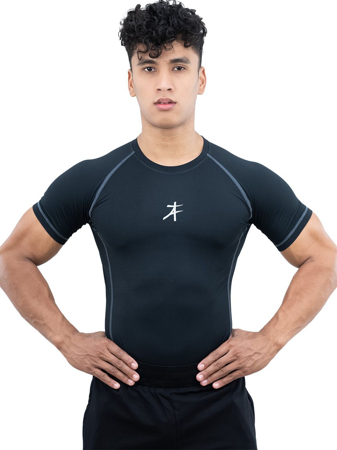 

Athflex Mens Half Sleeve Textured Compression Gym wear T-shirt, Black