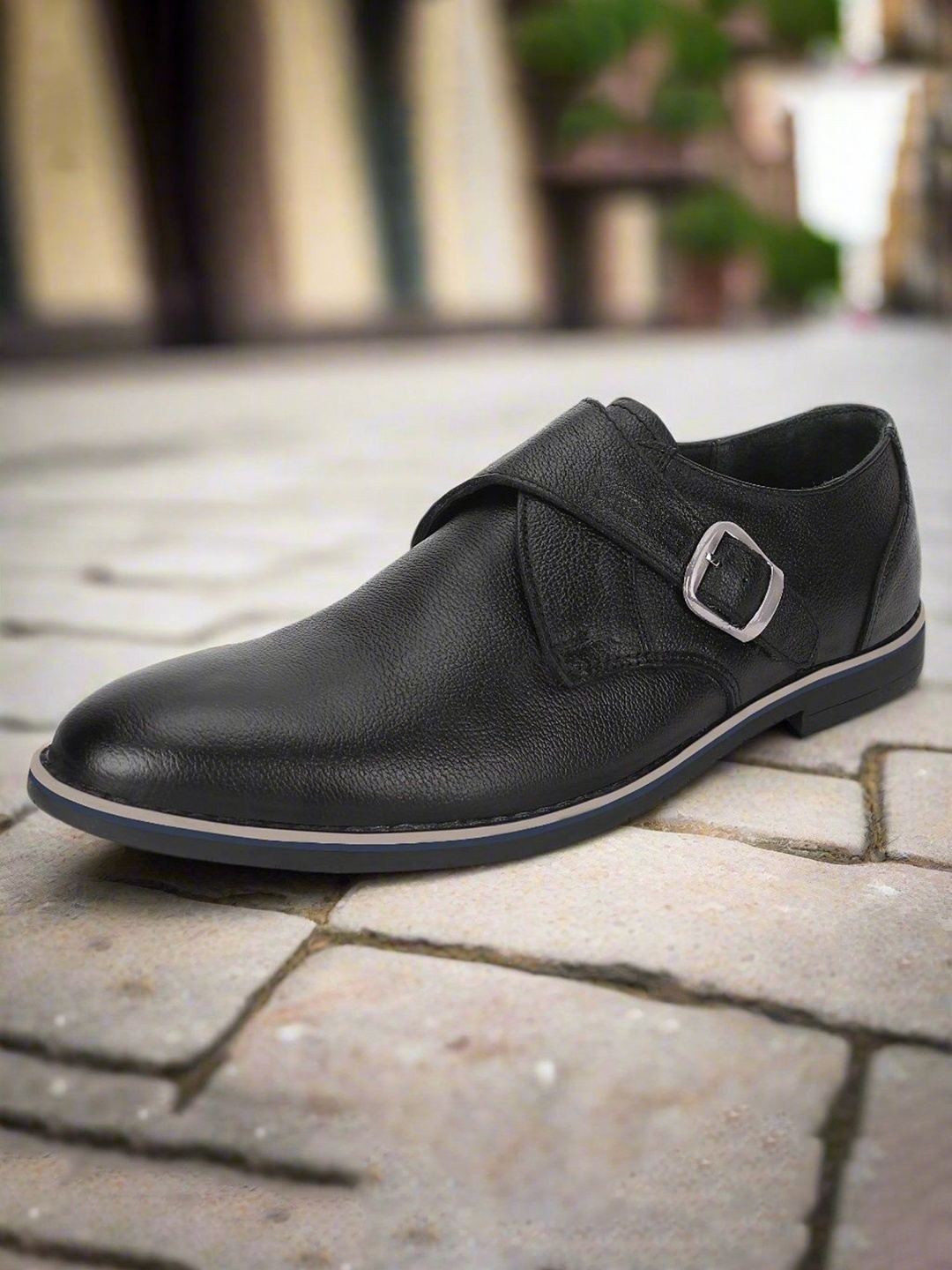 

SeeandWear Men Leather Formal Monk Strap, Black