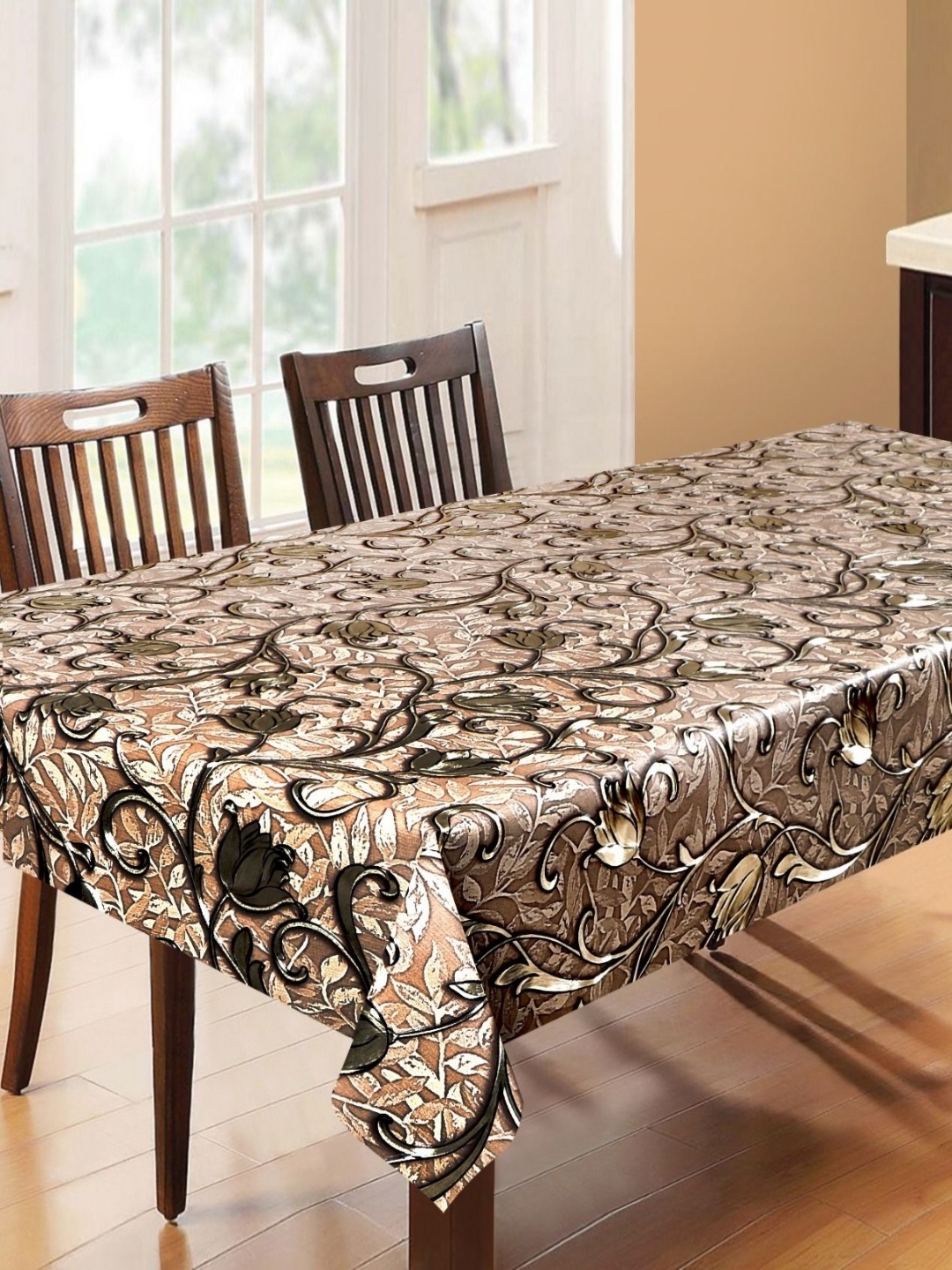 

LooMantha Brown Floral Waterproof 6-Seater Table Cover