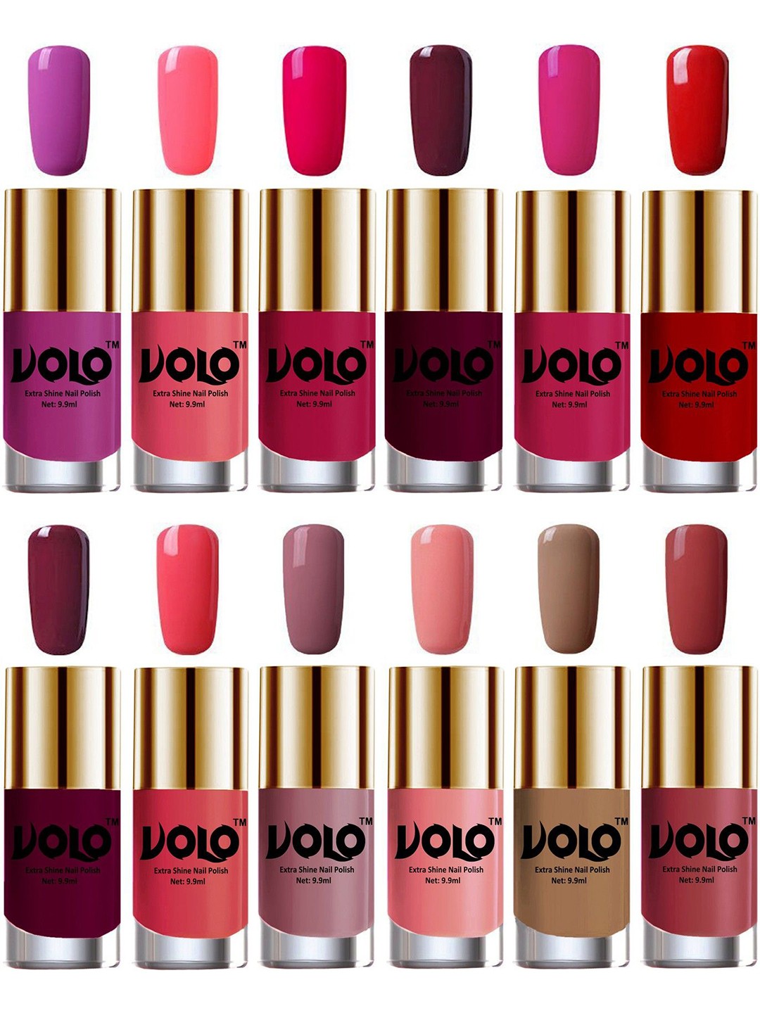 

VOLO Set Of 12 Luxury Super Shine Nail Polish- 9.9ml Each-Combo No. 42, Red