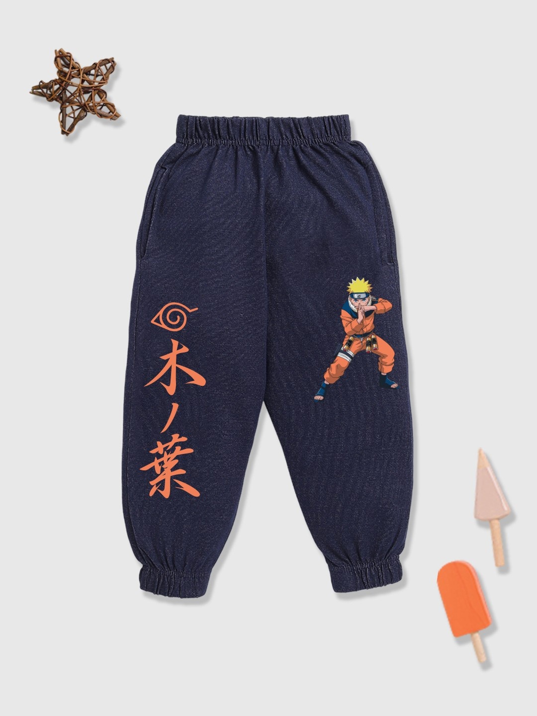 

YK X Minute Mirth Boys Naruto Printed Cotton Joggers, Navy blue