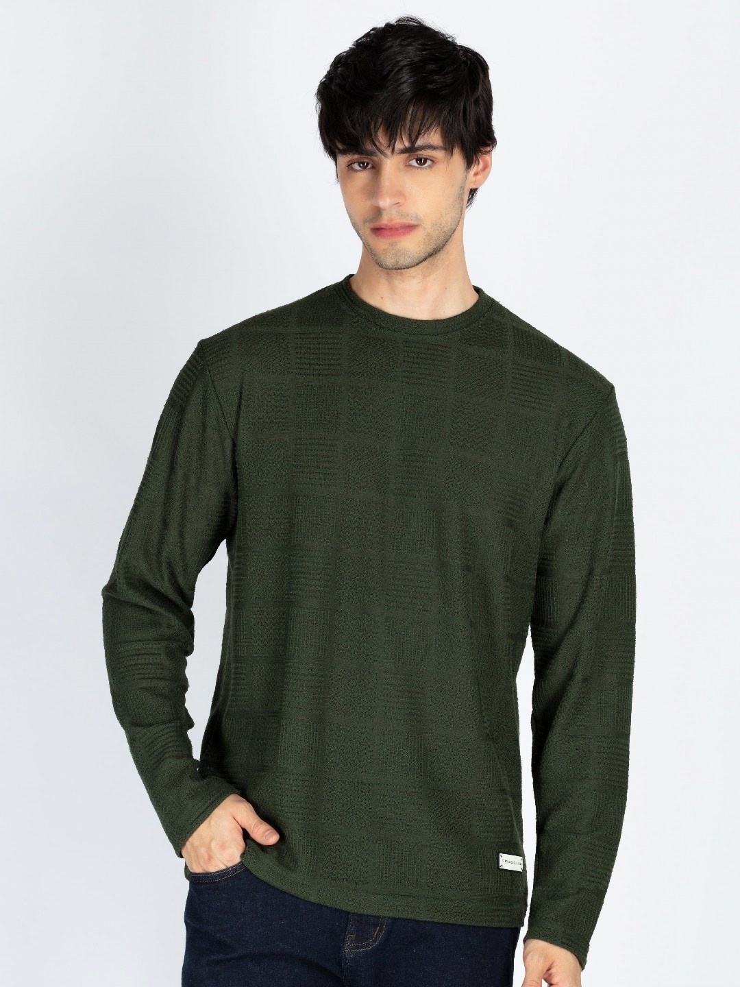 

Status Quo Men Solid Round Neck Cotton T-shirt, Green