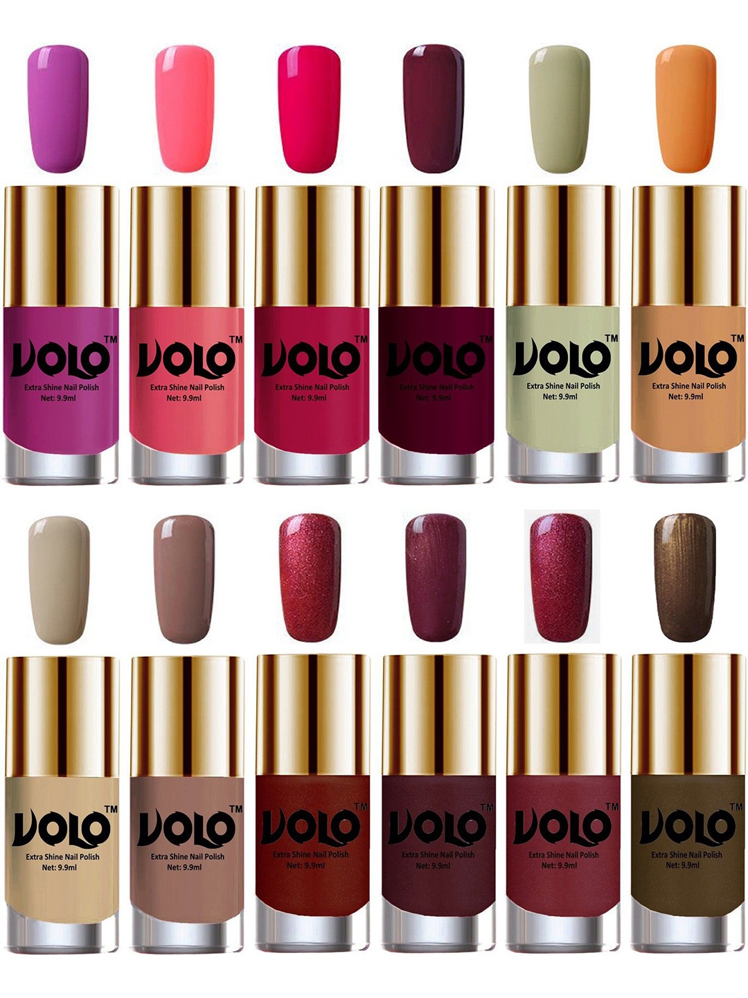 

VOLO Set Of 12 High-Shine Long Lasting Non Toxic Professional Nail Polish- 9.9ml Each, Red