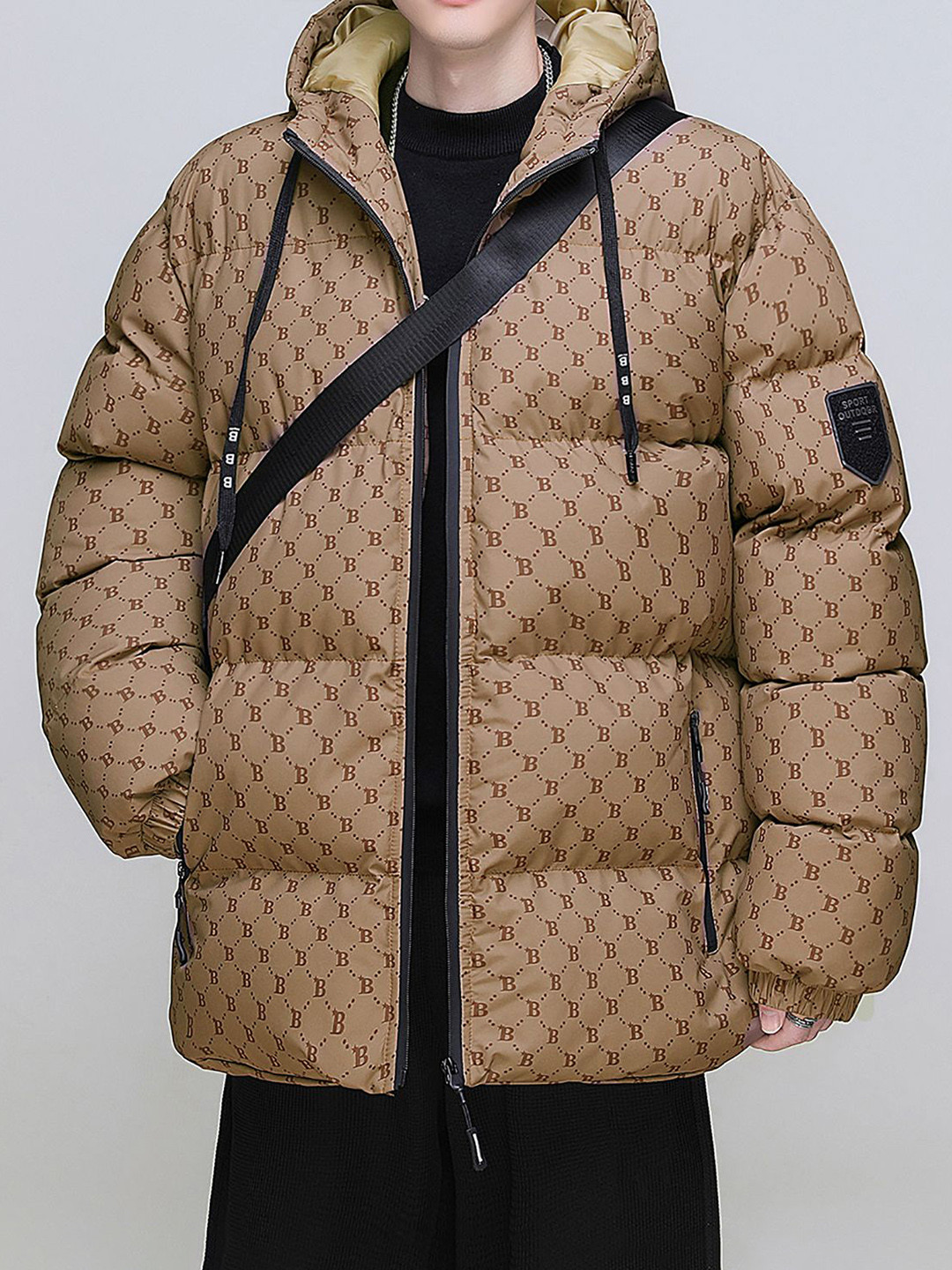 

StyleCast x Revolte Men Printed Mock Collar Puffer Jacket, Brown