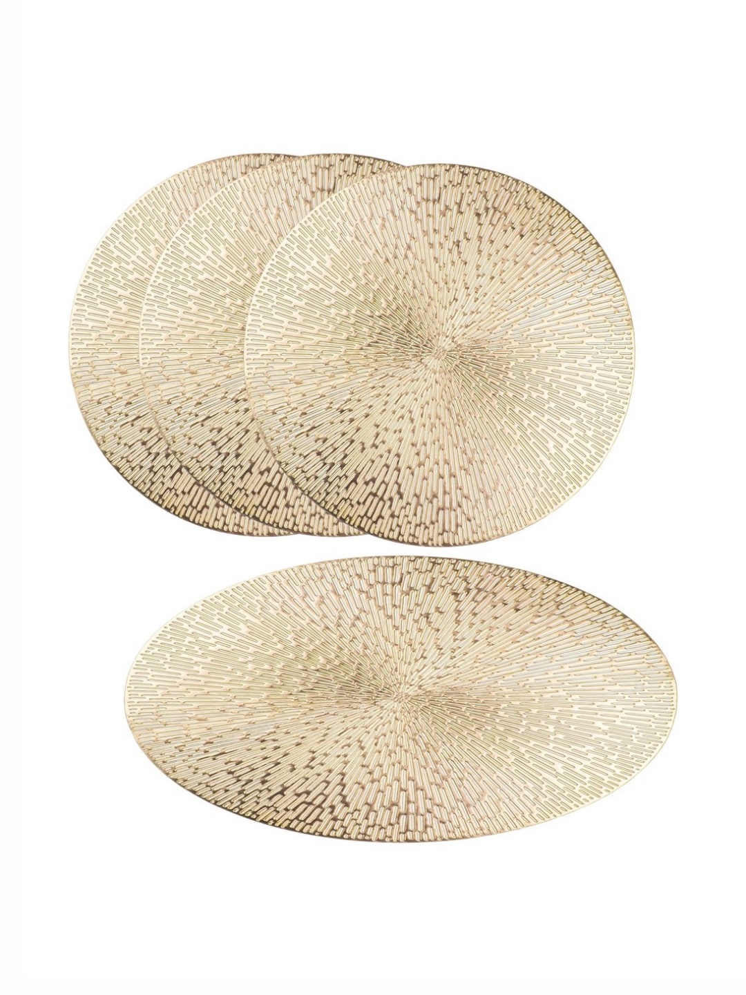 

TIED RIBBONS Gold Toned 4 Pieces Textured Round Shape Table Placemats