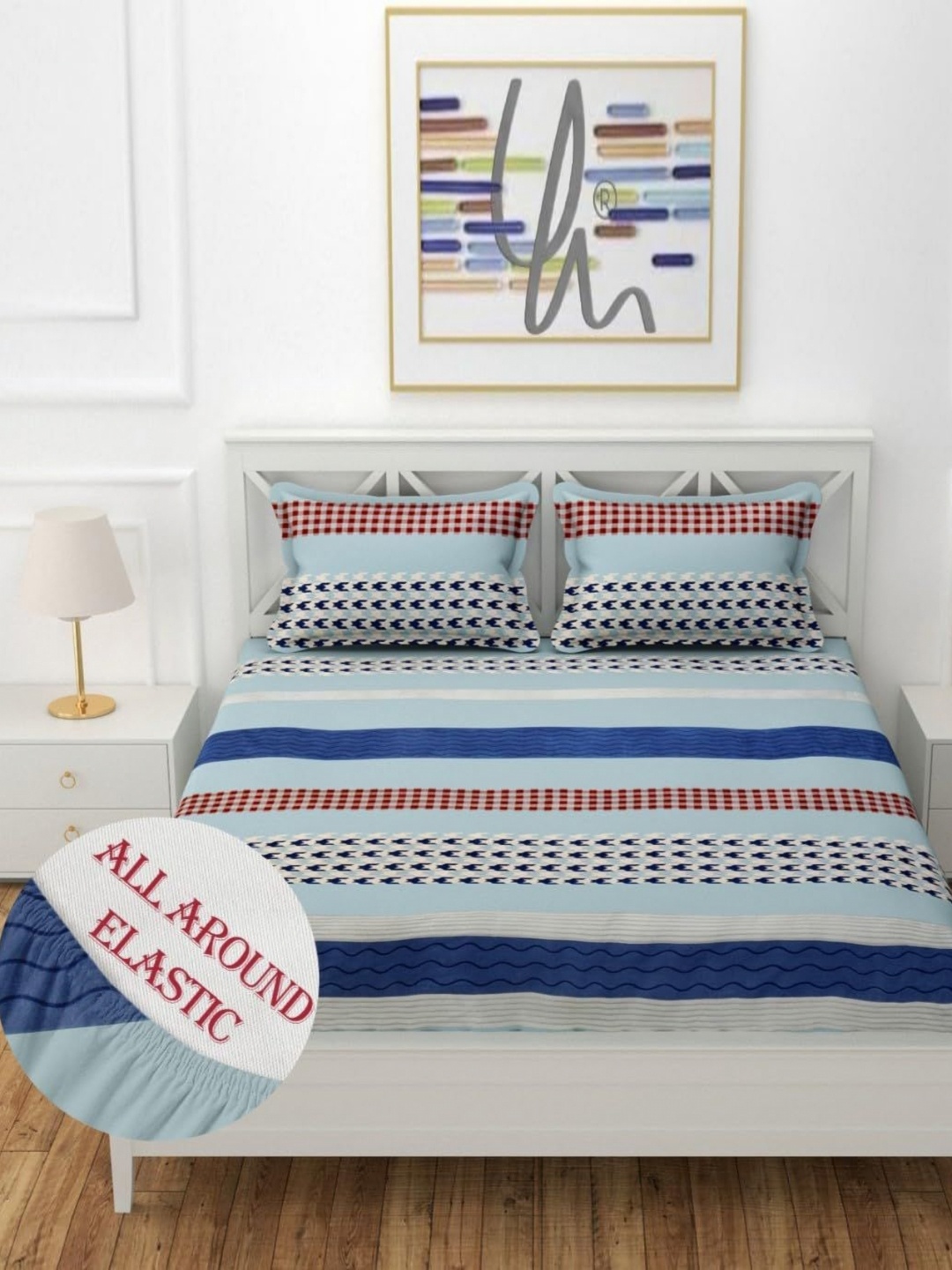 

Innovative Edge Brown and Blue Cotton Striped 210 TC King Bedsheet with 2 Pillow Covers