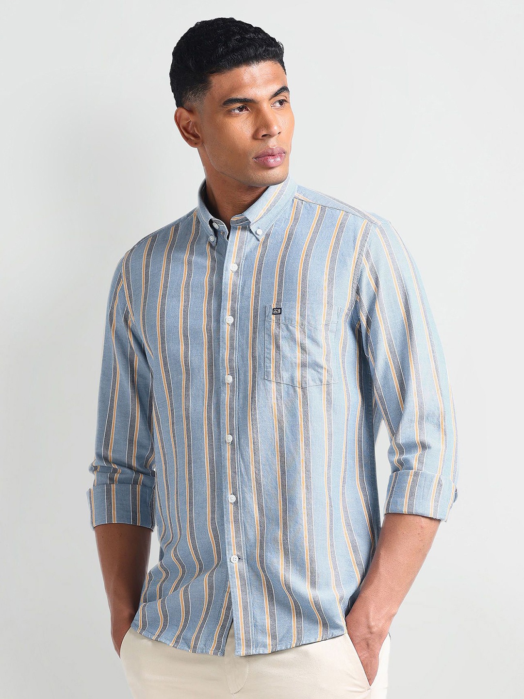 

Arrow Sport Men Slim Fit Opaque Striped Casual Shirt, Blue