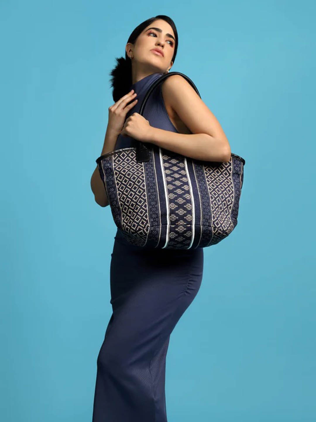 

INDIVIDUAL DESIGN Moroccan Style Jacquard-weave Cotton Blend Handbag, Blue
