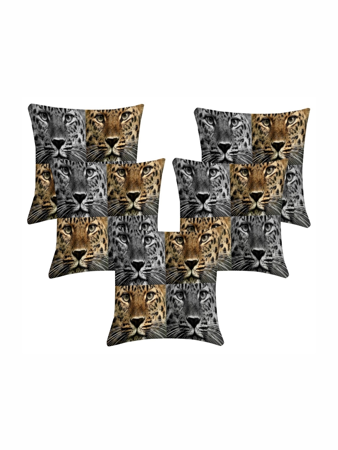 

Lushomes Grey & Black 5 Pieces Tigers Face Printed Square Cushion Covers