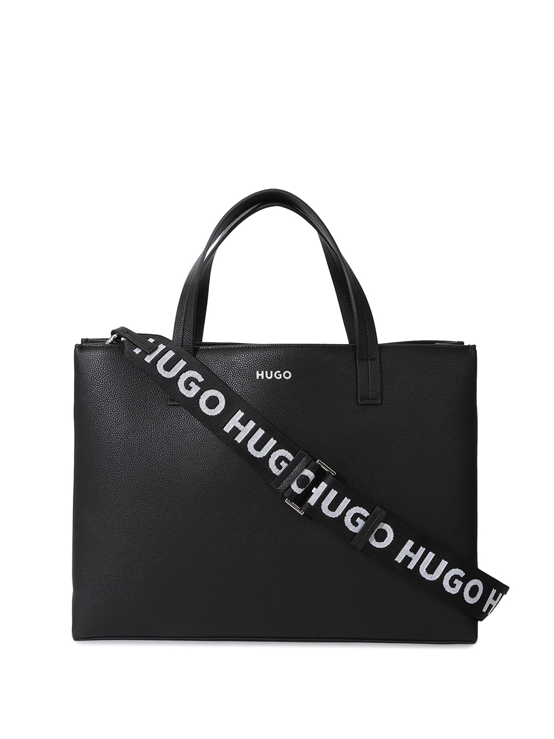 

HUGO PU Structured Tote Bag with Applique, Black