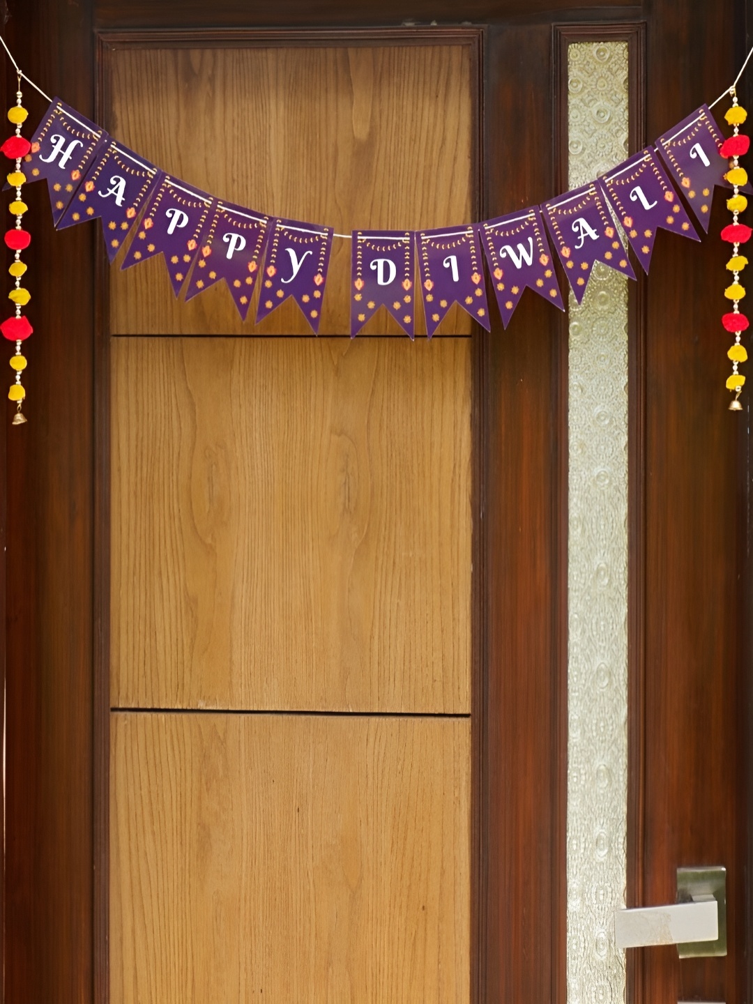 

Indigifts Purple & White Printed Happy Diwali Art Door Bandarwal Toran