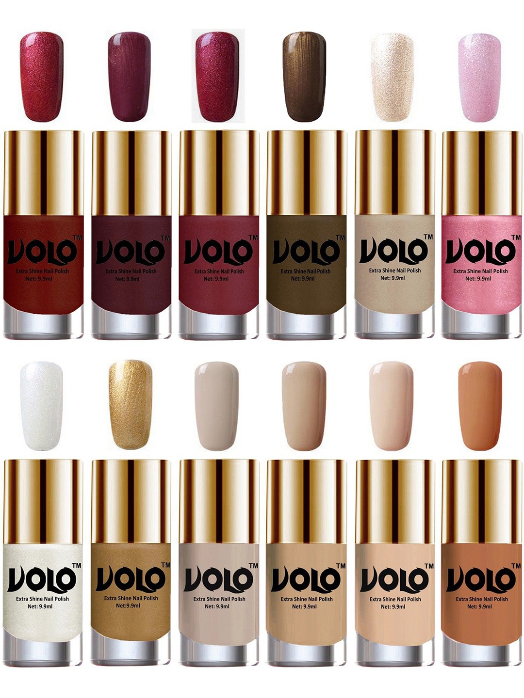 

VOLO Set Of 12 Luxury Super Shine Nail Polish - 10 ml Each-Combo-No-07, Multi