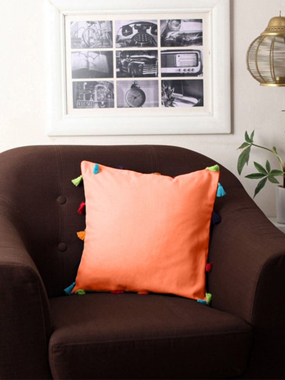

Lushomes Orange-Coloured Square Cushion Covers With Tassel
