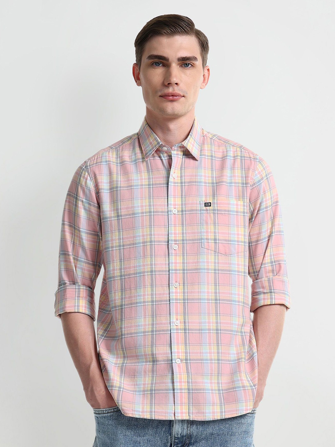 

Arrow Sport Men Slim Fit Tartan Checks Opaque Checked Casual Shirt, Pink