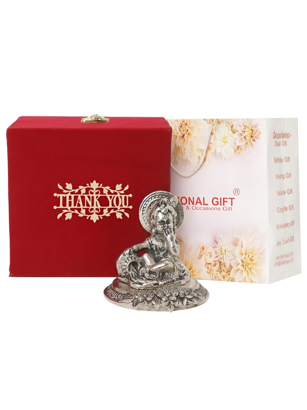 

INTERNATIONAL GIFT Silver-Toned Laddu Gopal God Idol Showpiece with Velvet Box