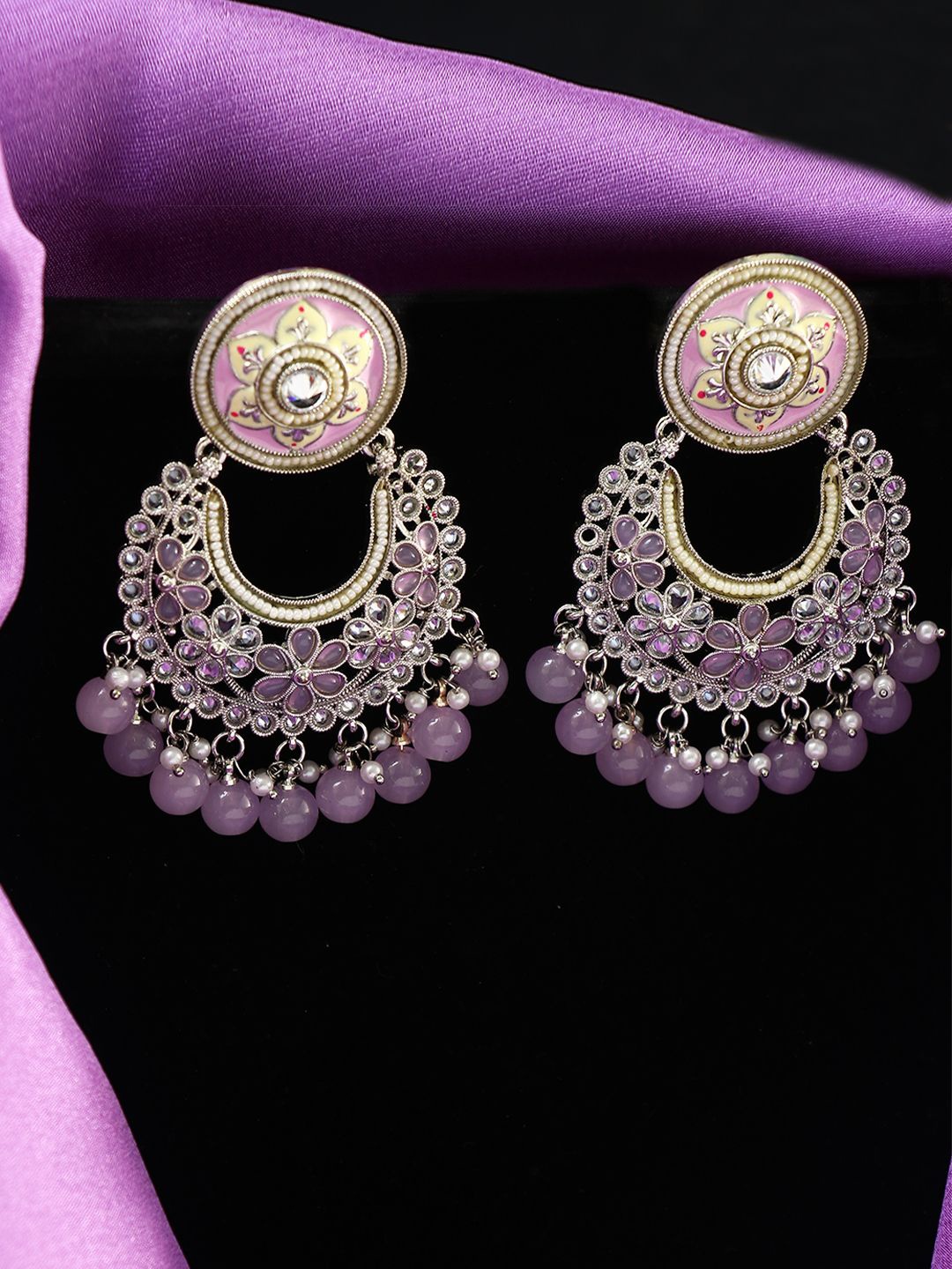 

Anouk Purple Gold-Plated Kundan Studded Classic Drop Earrings