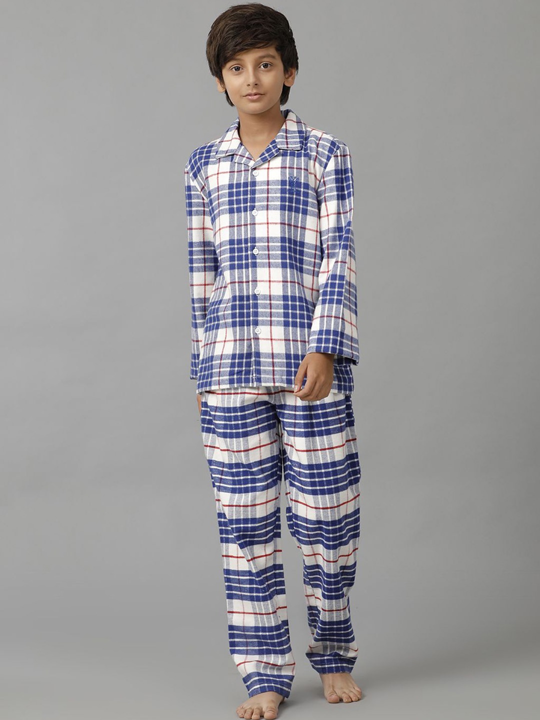 

UNDER FOURTEEN ONLY Unisex Kids Checked Night suit, White