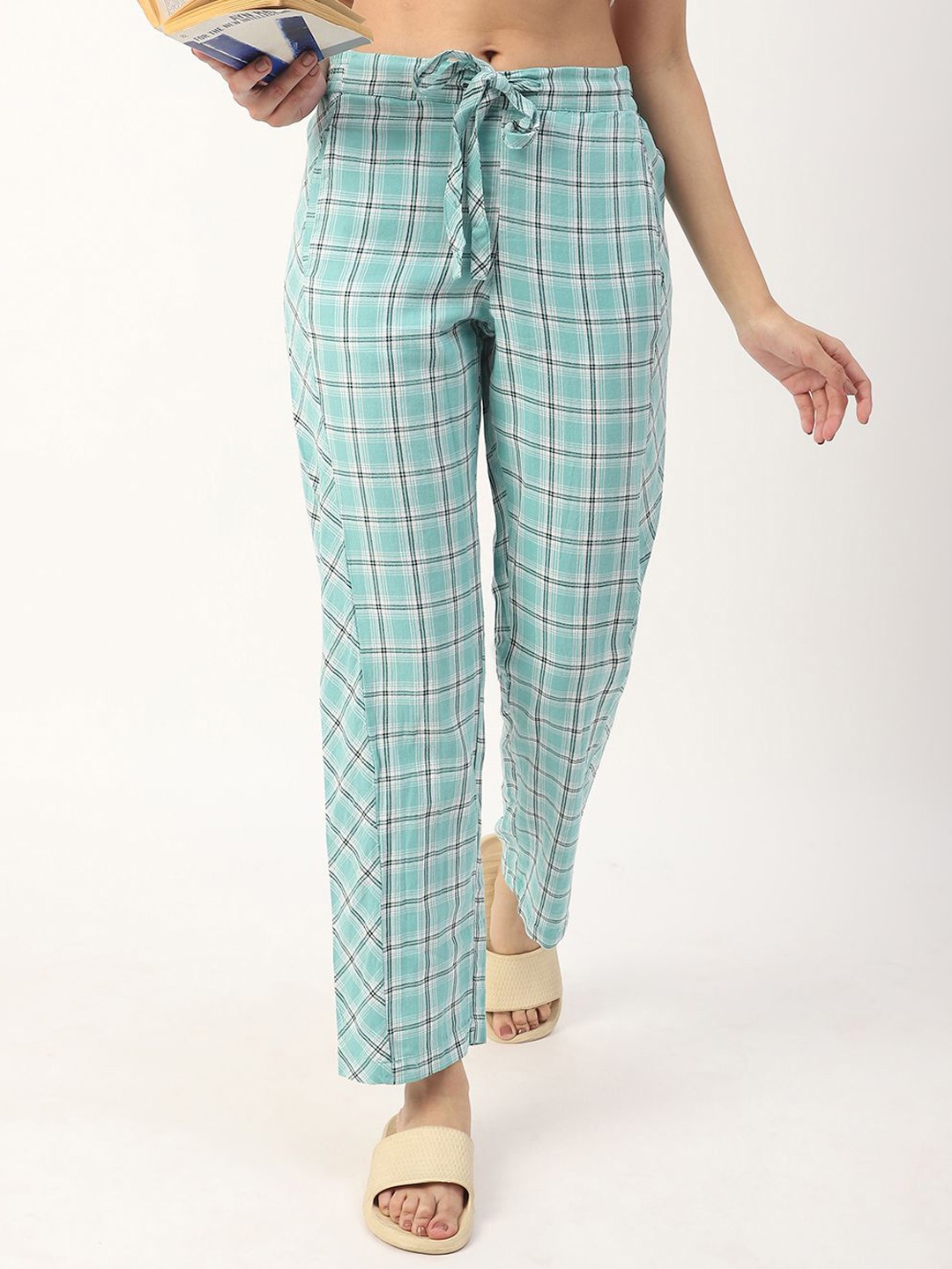 

Mystere Paris Checked Mid- Rise Lounge Pants, Blue