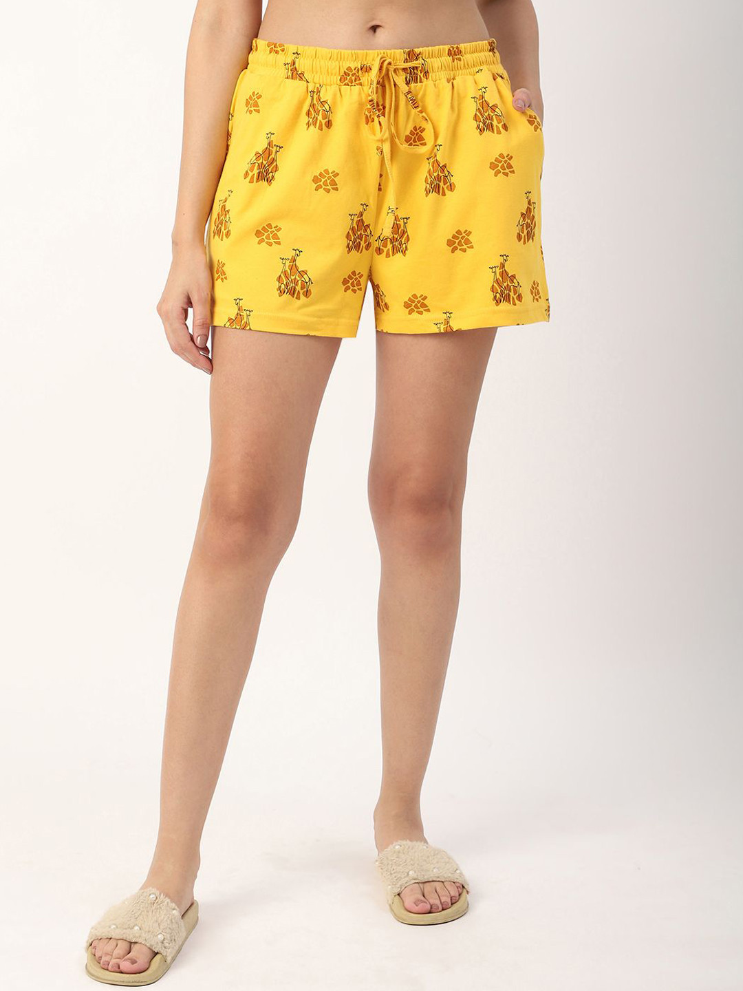 

Mystere Paris Women Cotton Printed Mid-Rise Shorts, Yellow