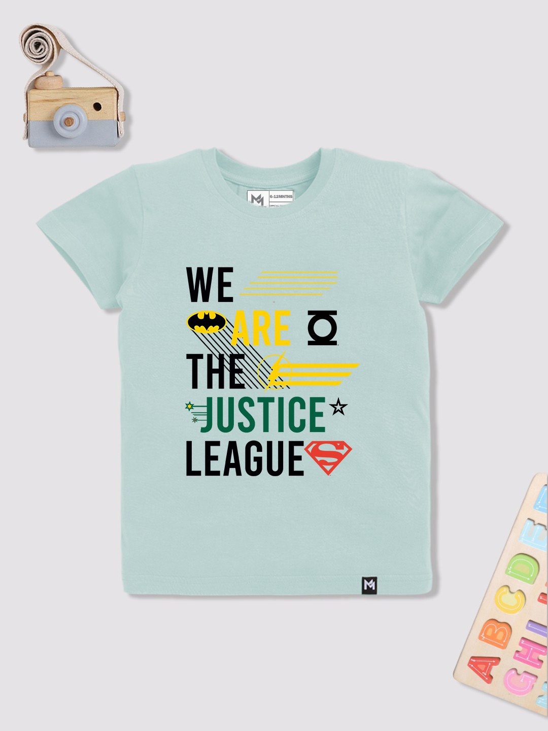 

YK X Minute Mirth Infant Boys Justice League Printed Pure Cotton T-shirt, Green