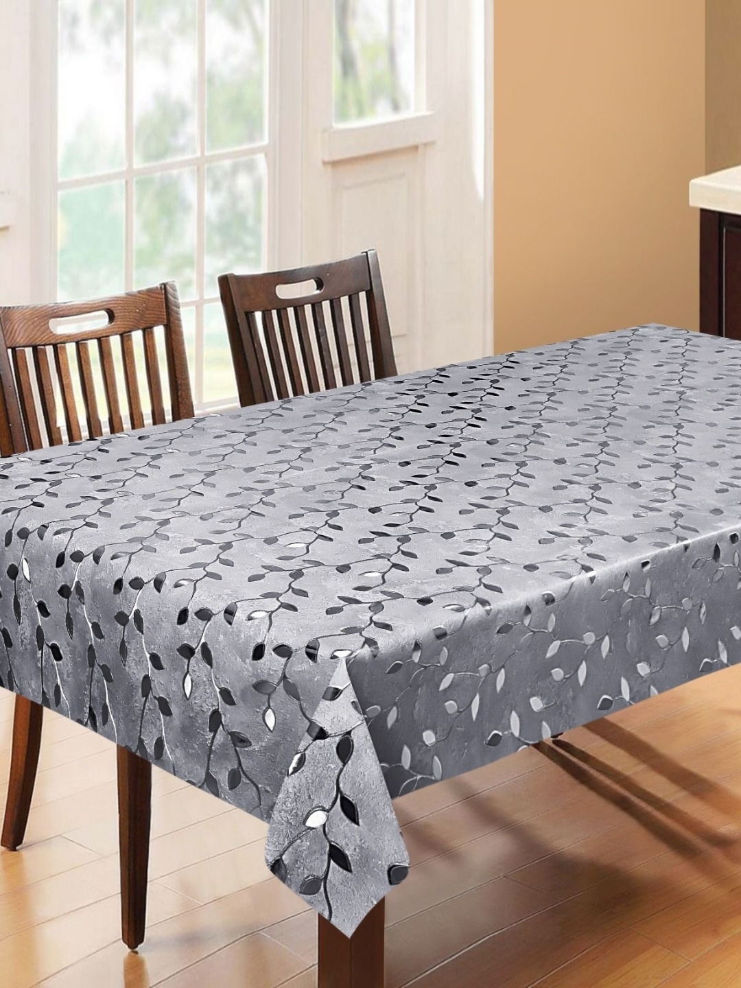 

LooMantha Grey Floral Waterproof 6-Seater Table Cover