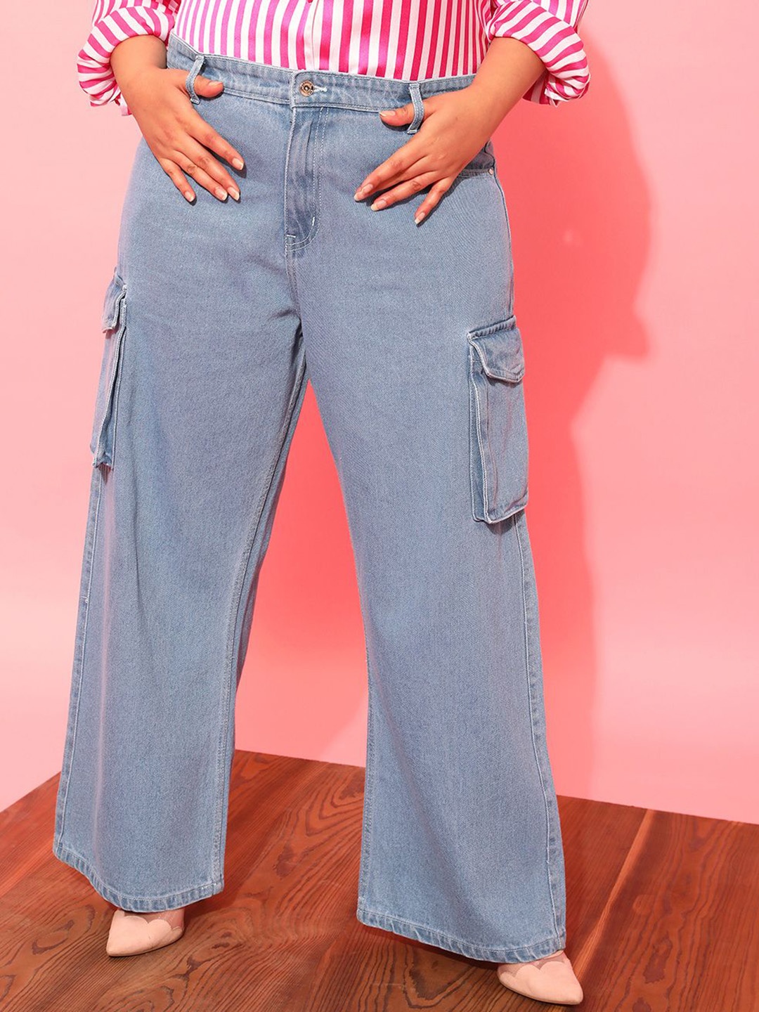 

CURVY STREET Women Jean Wide Leg Highly Distressed Jeans, Blue