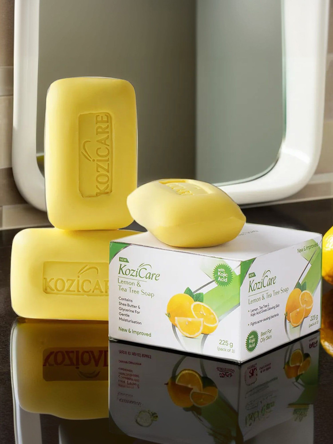 

KOZICARE Set Of 3 Lemon & Tea Tree Soap With Shea Butter & Glutathione - 75 g Each, Yellow