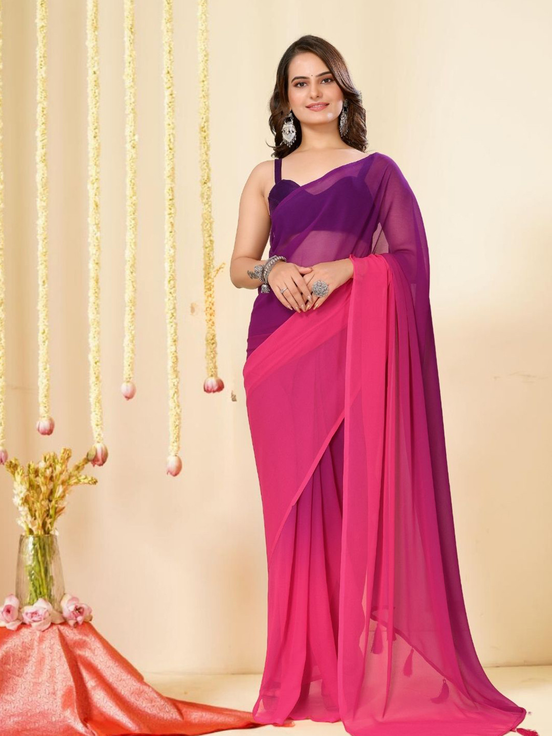 

MAGMINA Ombre Poly Georgette Saree, Purple