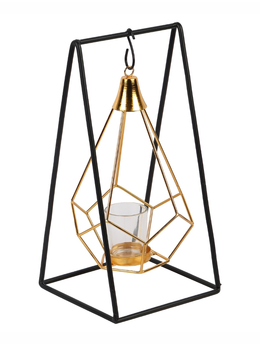 

Amaya Decors Triangle Diamond Pendulum Glass Tealight Candle Holders, Gold