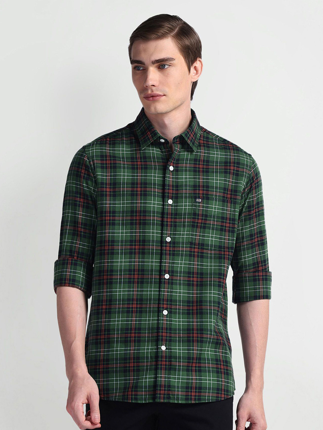 

Arrow Sport Men Slim Fit Tartan Checks Opaque Checked Casual Shirt, Green