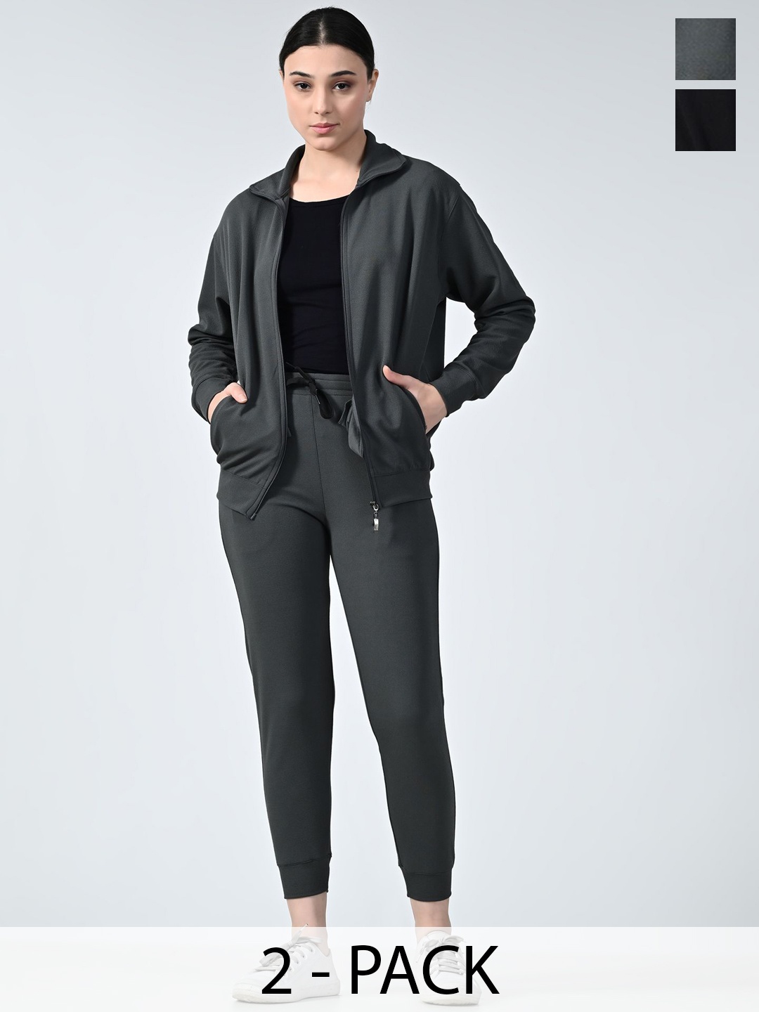 

BAESD Pack Of 2 Women Mock Collar Tracksuits, Grey