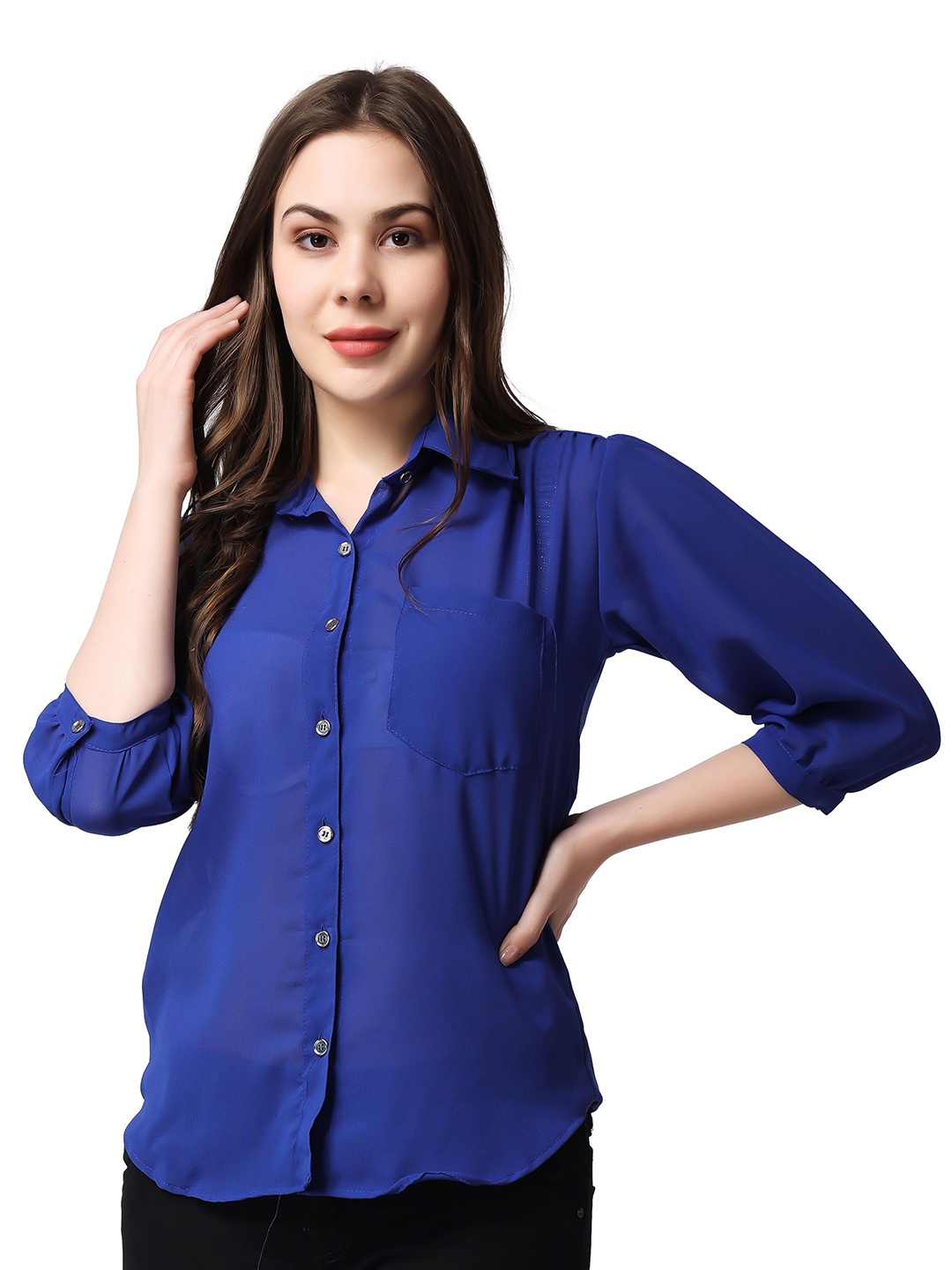 

BAESD Women Classic Spread Collar Solid Casual Shirt, Blue